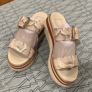 Dolce Vita Cream and Brown Snake Print Platforms